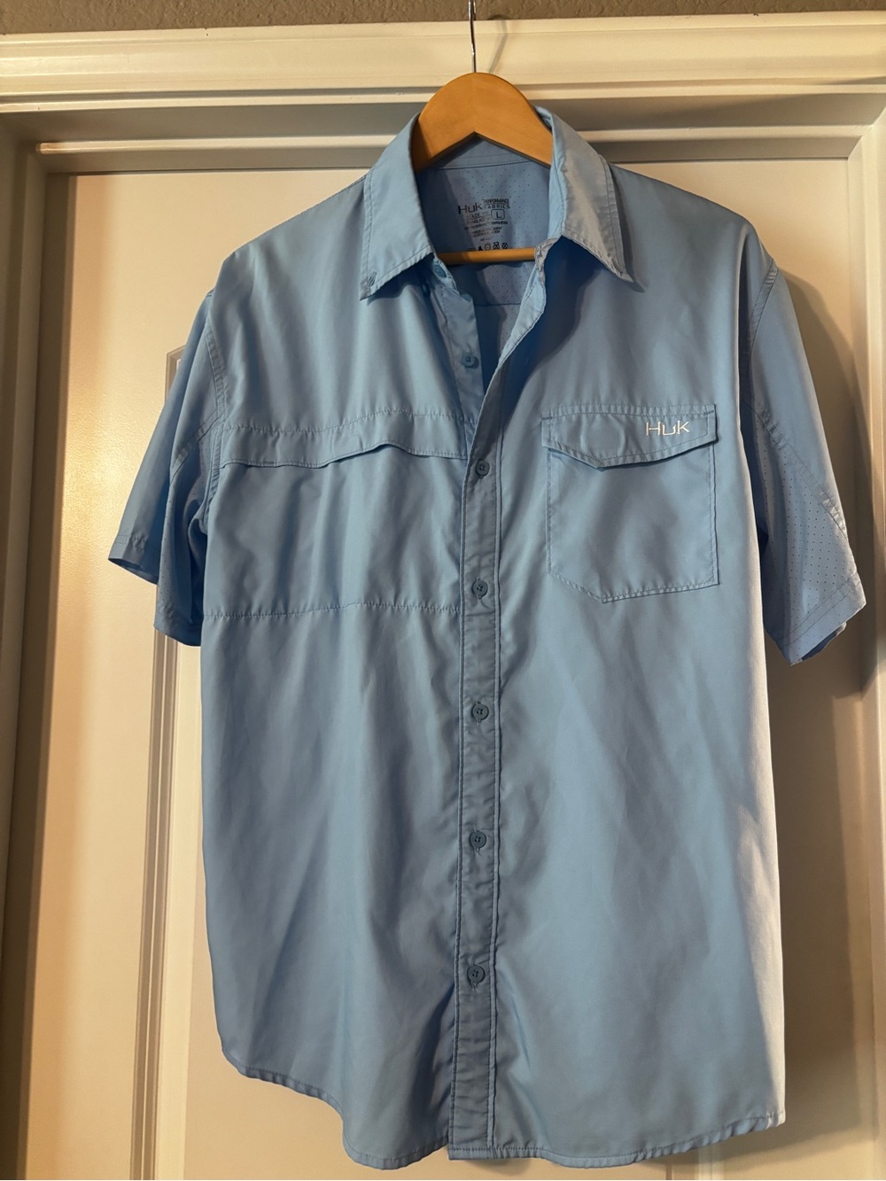 Huk Light Blue Short Sleeve Button-Down Performance Shirt